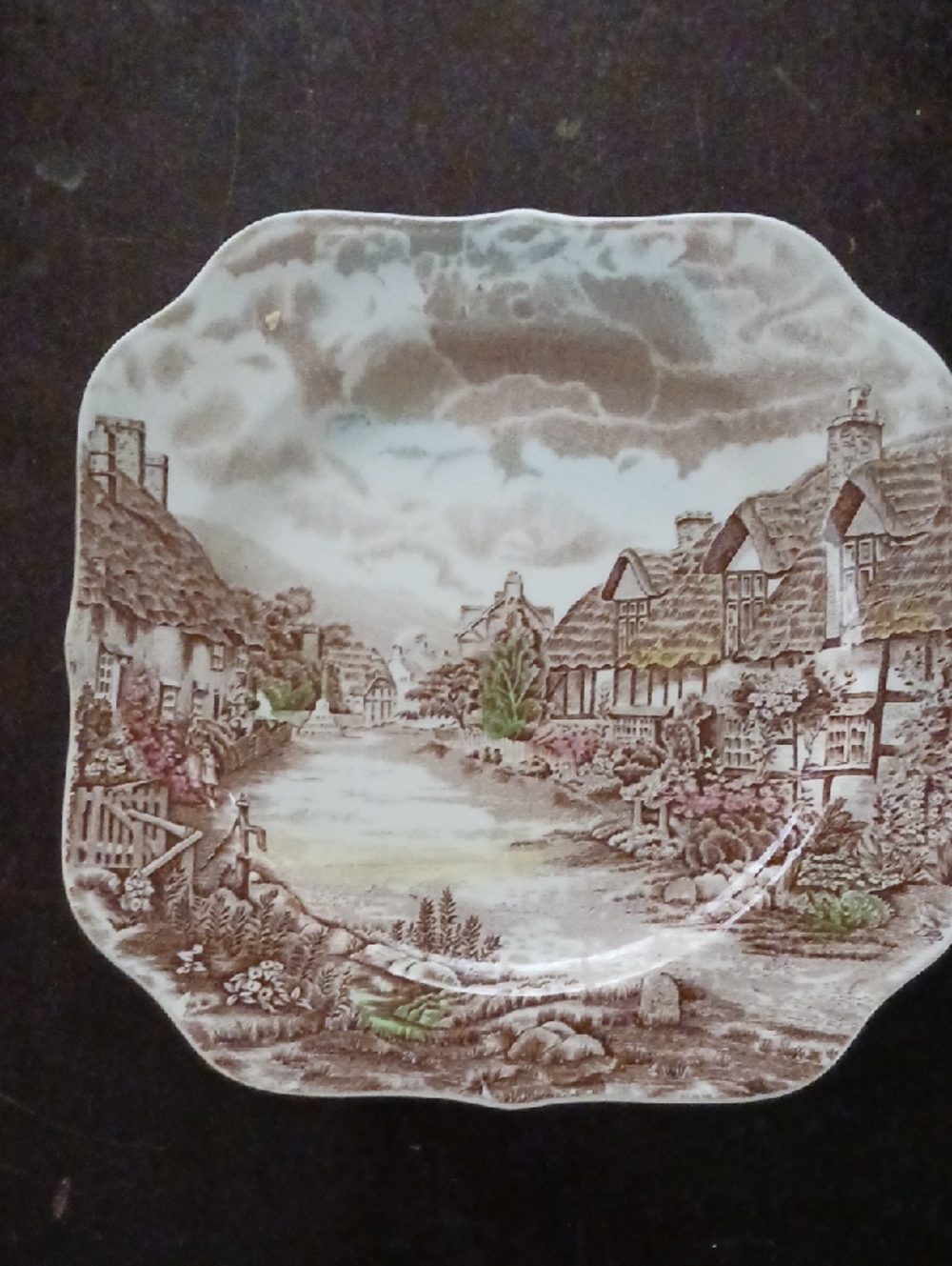 Square Salad 7-3/4" Plate in Johnson Brs 0ld English Countryside Brown and Cream